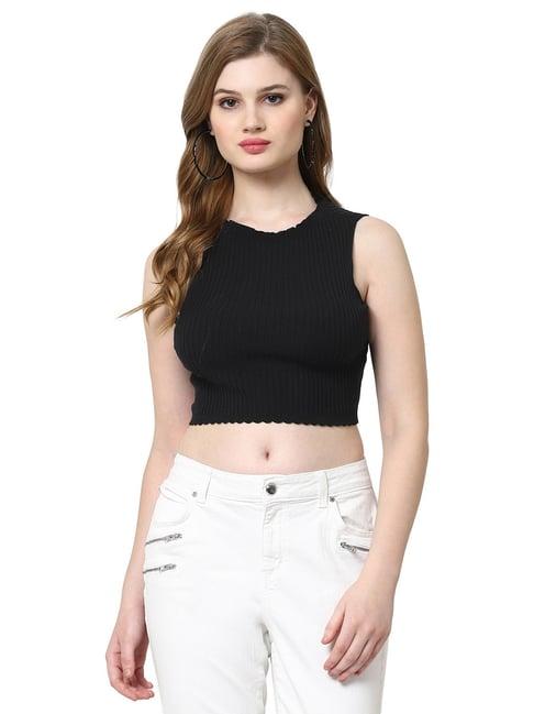 kalt black self design crop top