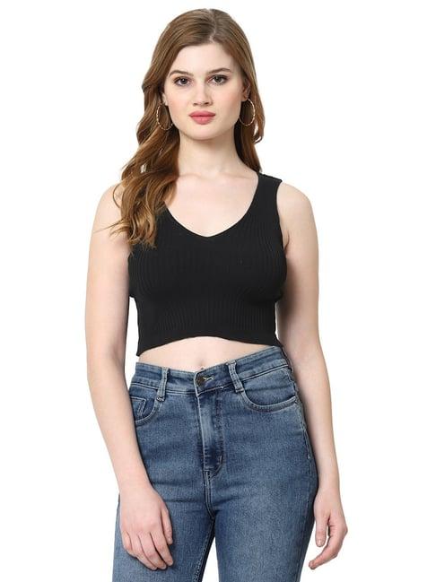 kalt black self design crop top