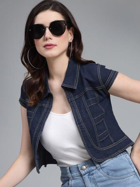 style quotient navy cotton  crop shrug