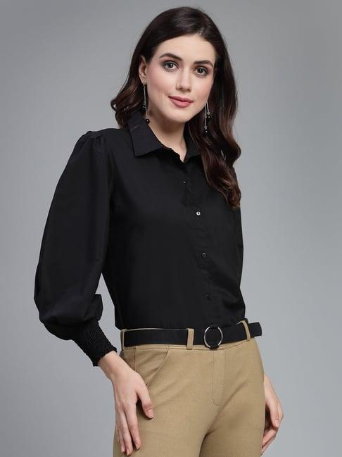 style quotient black regular fit formal shirt