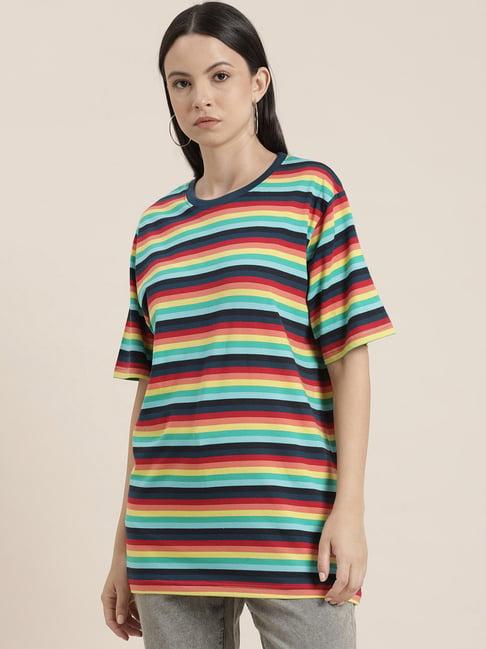 difference of opinion multicolor cotton striped oversized t-shirt