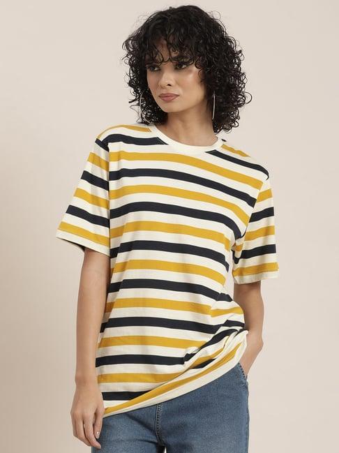 difference of opinion multicolor cotton striped oversized t-shirt