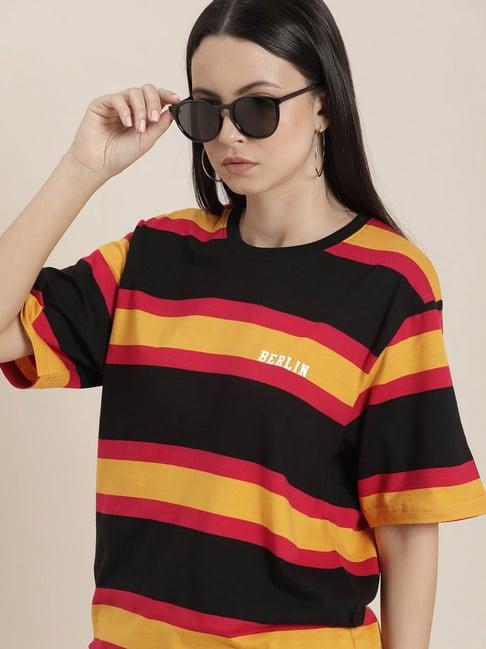 difference of opinion multicolor cotton striped oversized t-shirt