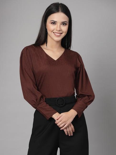 style quotient brown regular fit top