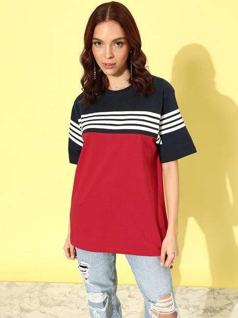 dillinger navy & red cotton striped oversized t-shirt