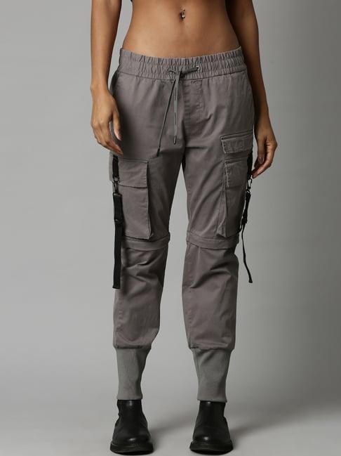 breakbounce grey slim fit mid rise cargo joggers