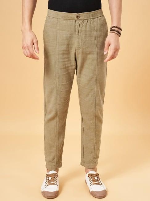 7 alt by pantaloons olive cotton comfort fit trousers