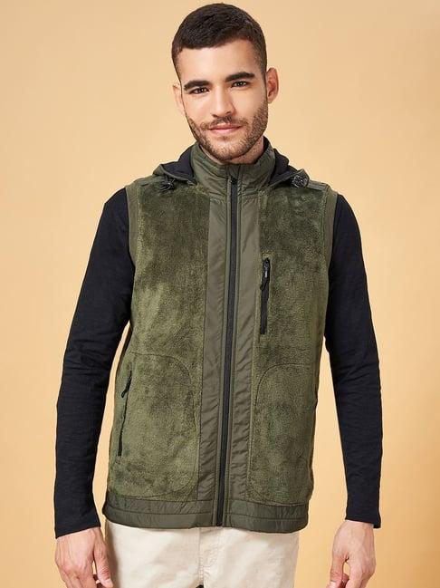 urban ranger by pantaloons olive regular fit hooded jacket