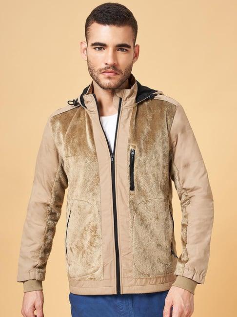 urban ranger by pantaloons khaki regular fit self pattern hooded jacket