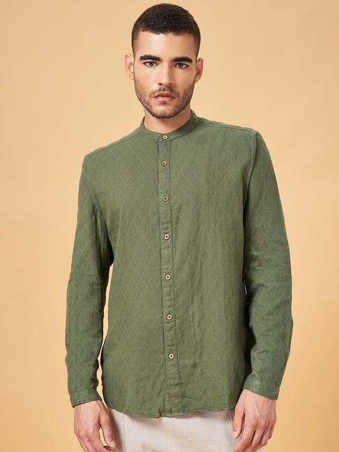 7 alt by pantaloons green cotton relaxed fit self pattern shirt