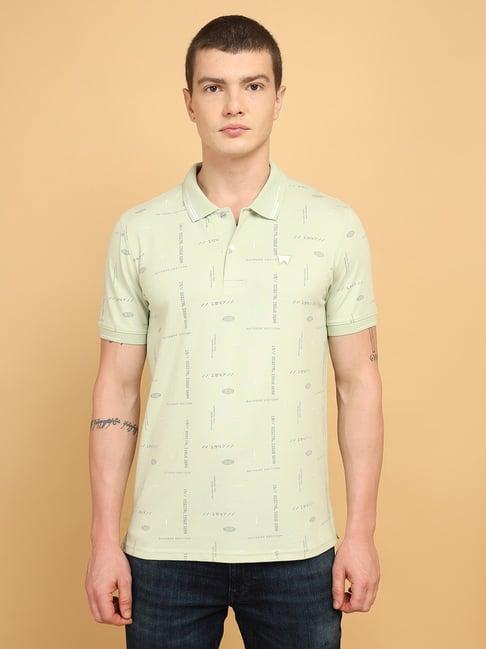 wrangler light green regular fit printed polo t-shirt