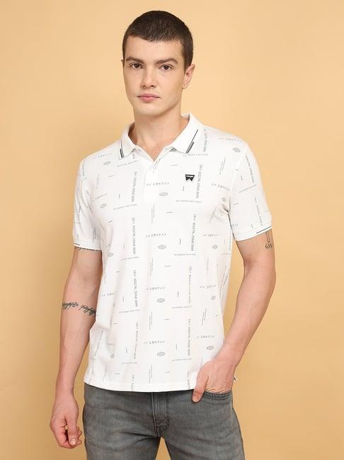 wrangler white regular fit printed polo t-shirt