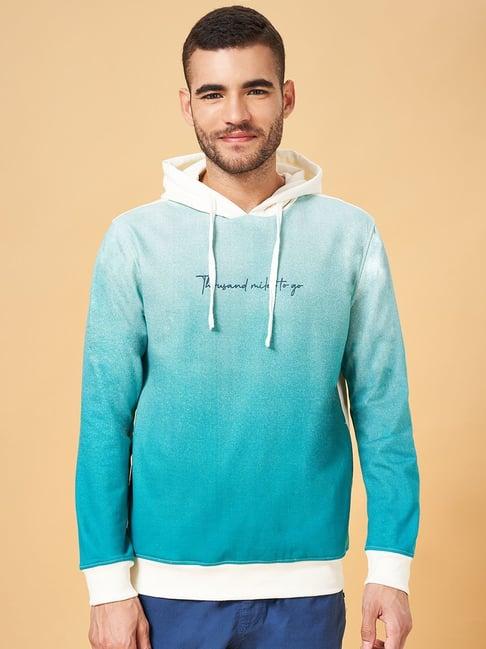 urban ranger by pantaloons off white regular fit ombre hooded sweatshirt