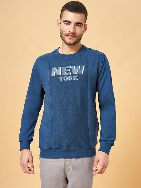 urban ranger by pantaloons teal cotton regular fit printed sweatshirt