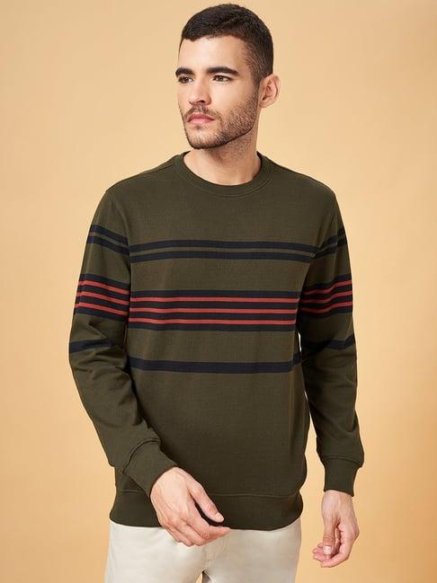 urban ranger by pantaloons olive green regular fit striped sweatshirt