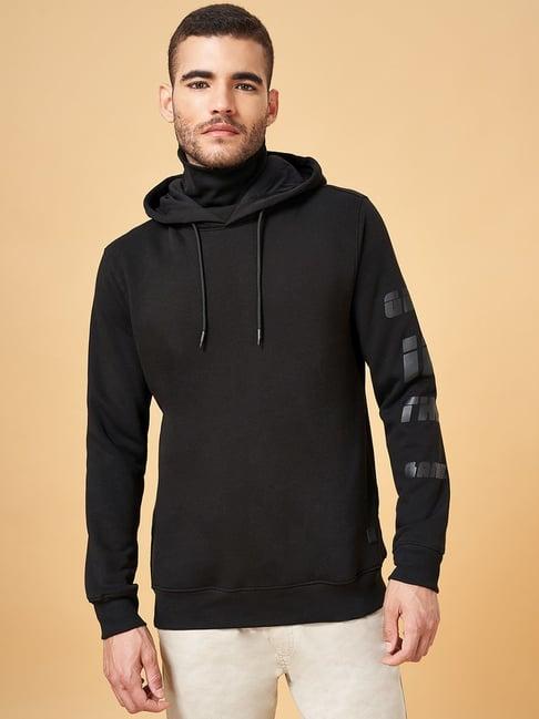 urban ranger by pantaloons black regular fit printed hooded sweatshirt