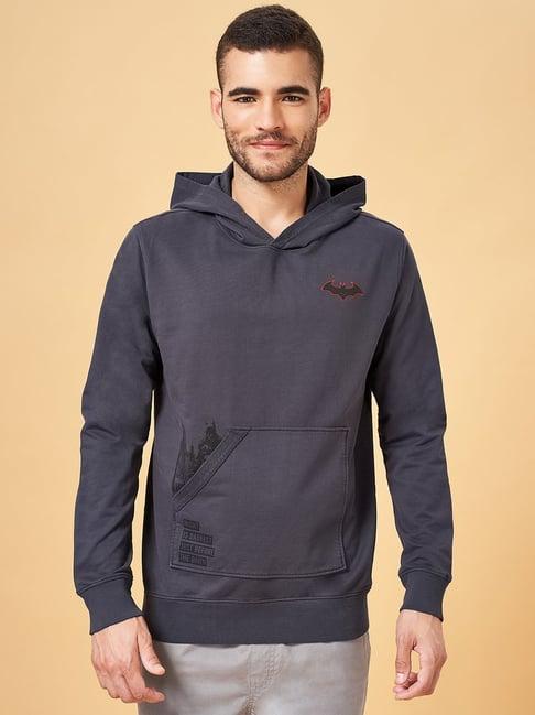 urban ranger by pantaloons dark grey cotton regular fit hooded sweatshirt