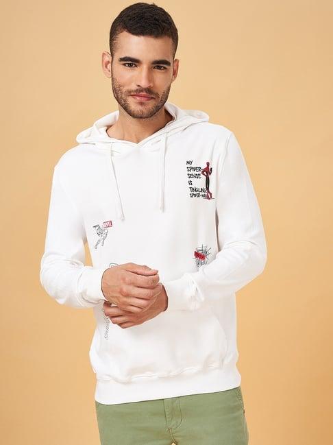 urban ranger by pantaloons white cotton regular fit printed hooded sweatshirt