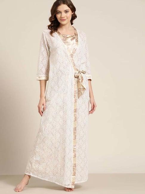 sweet dreams cream printed night gown set