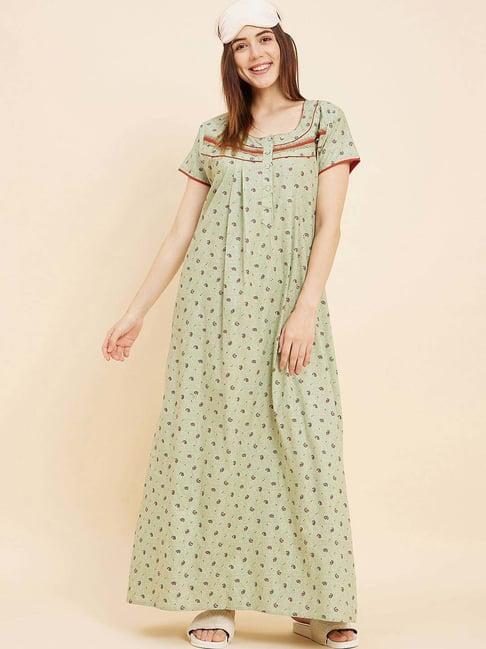 sweet dreams sage green cotton printed night gown