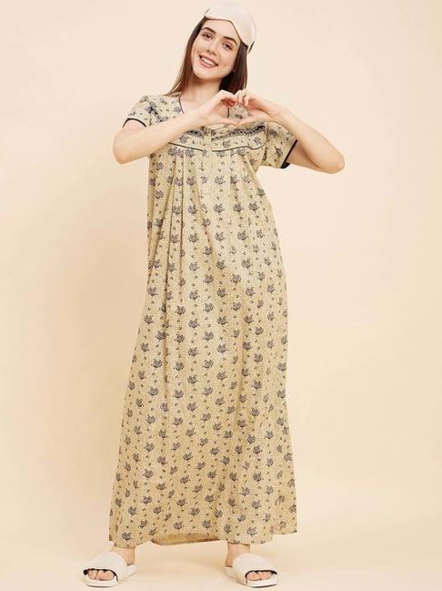 sweet dreams sage green cotton printed night gown