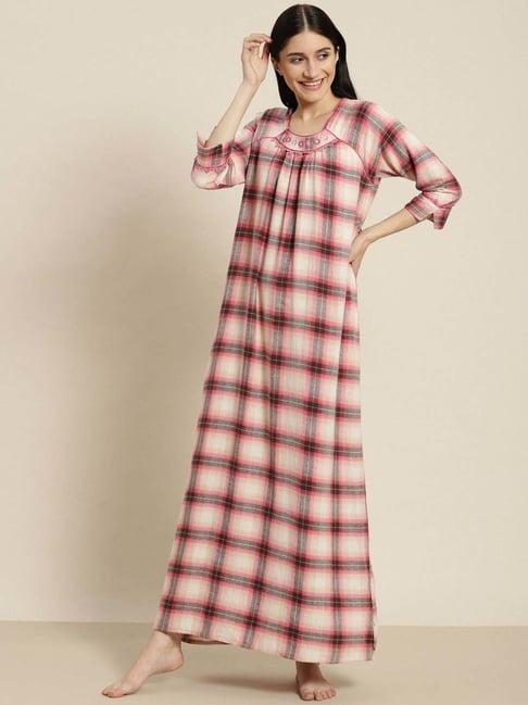 sweet dreams white & red cotton chequered nighty