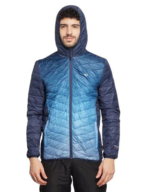 wildcraft navy regular fit colour block hooded jacket