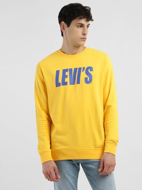 levi's yellow cotton skinny fit printed sweatshirt