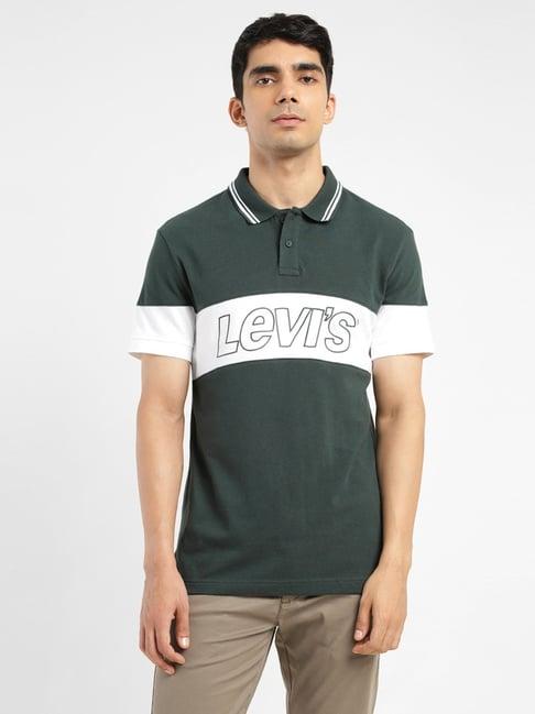 levi's green cotton cargo fit printed polo t-shirt