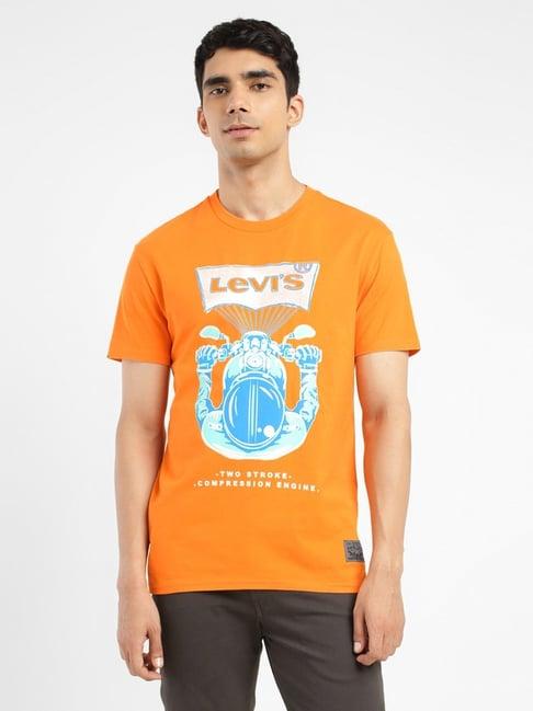 levi's orange pure cotton skinny fit printed t-shirt