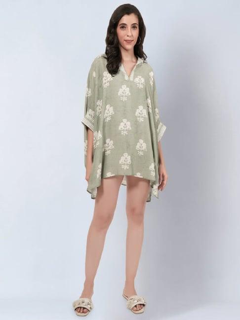 first resort by ramola bachchan sage green & ecru floral short tunic