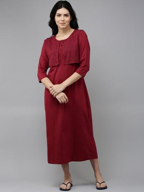 kryptic maroon cotton printed nighty