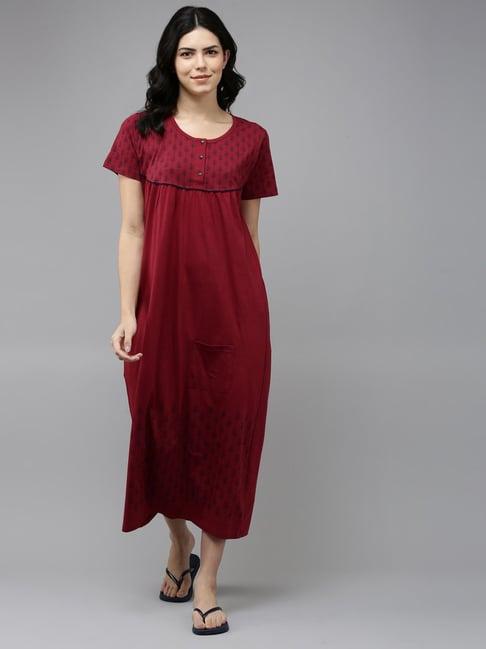 kryptic maroon cotton printed nighty