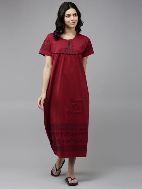 kryptic maroon cotton printed nighty