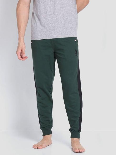 u.s. polo assn. green cotton tapered fit striped lounge pants