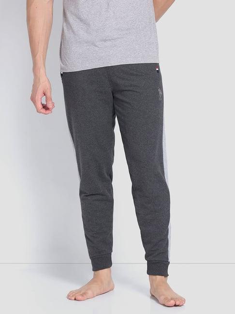 u.s. polo assn. grey cotton tapered fit striped lounge pants