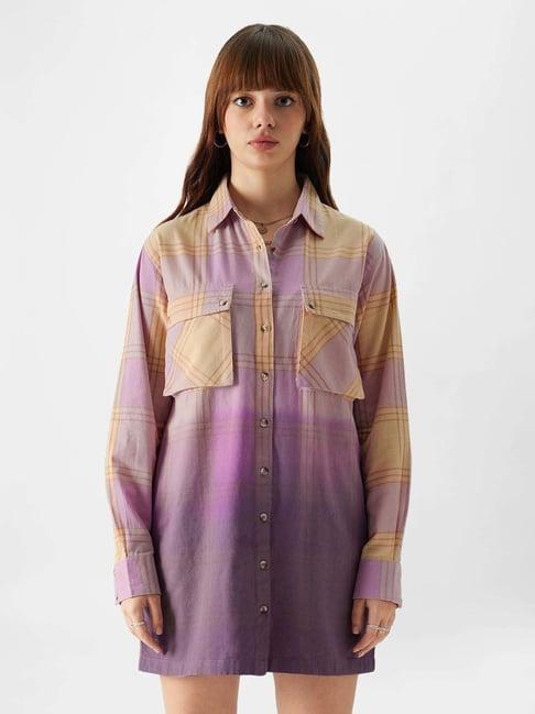 the souled store purple cotton tie & dye shirt dress