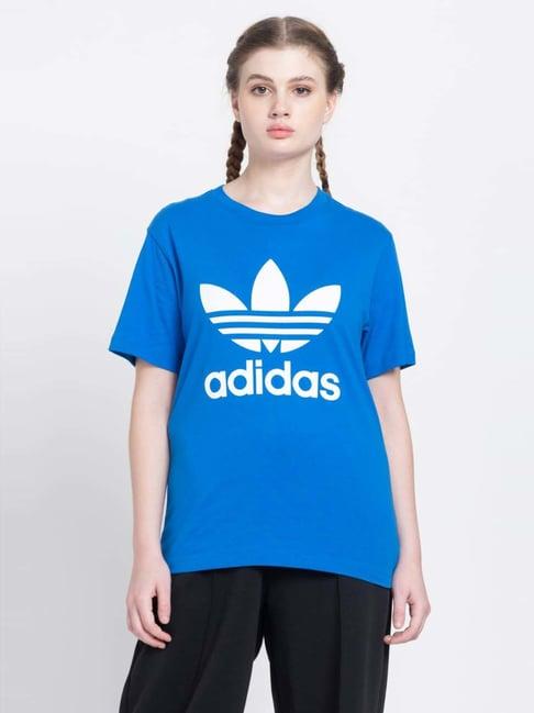 adidas originals blue cotton printed t-shirt