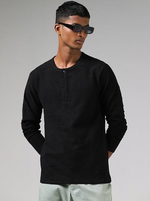 eta by westside black henley neckline slim fit t-shirt