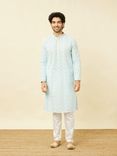 manyavar blue regular fit chikankari kurta bottom set