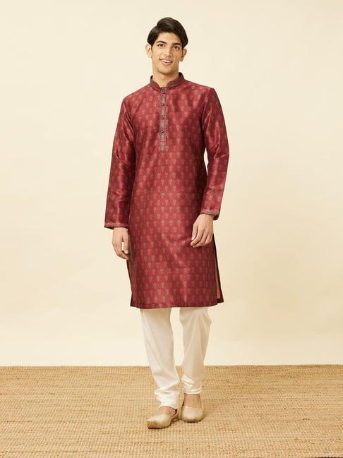 manyavar maroon regular fit kurta bottom set