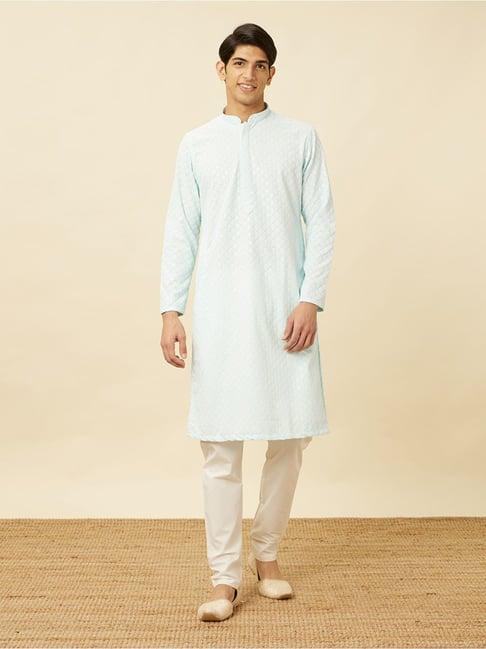 manyavar sky blue regular fit chikankari kurta bottom set