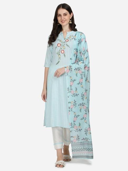 berrylicious blue embroidered kurta with pant & dupatta