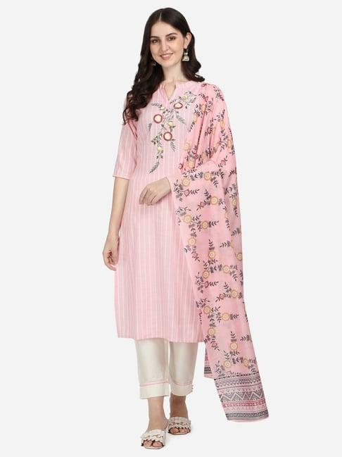 berrylicious pink embroidered kurta with pant & dupatta