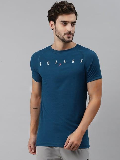 fuaark blue slim fit printed sports t-shirt