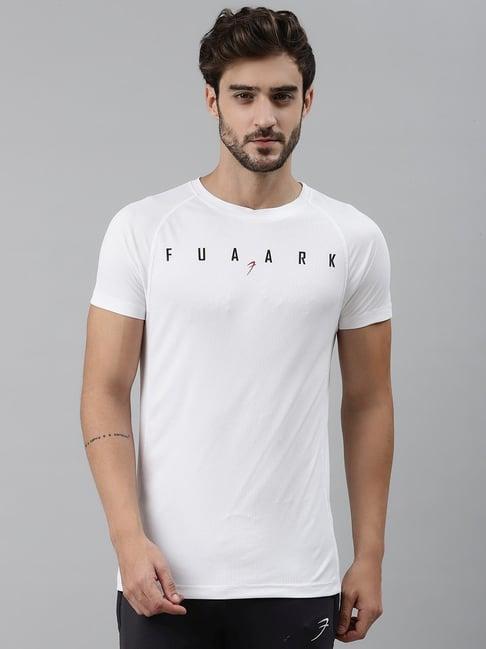 fuaark white slim fit printed sports t-shirt