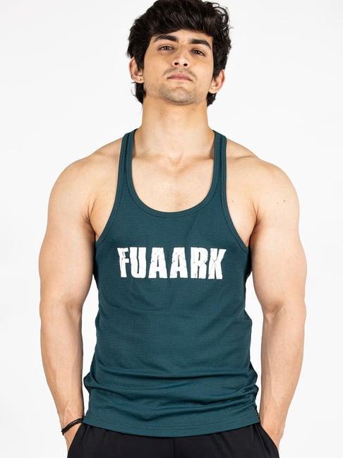 fuaark bottle green regular fit printed gym vests