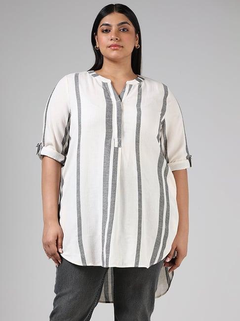 gia by westside cream striped high-low tunic