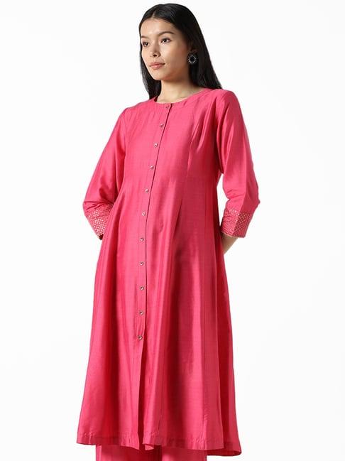 utsa by westside fuchsia pink embroidered a-line kurta