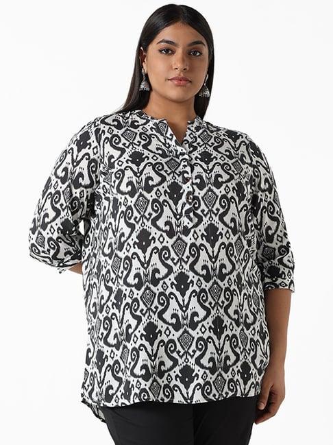 diza by westside black & white ikkat printed tunic